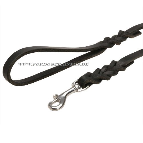 Leather dog leash with braids