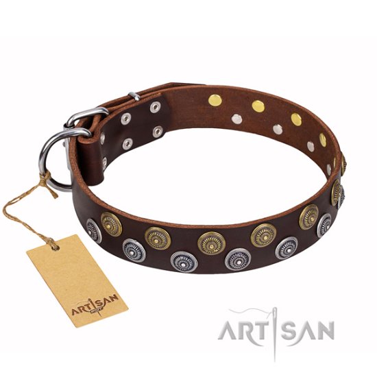 Exclusive Leather Dog Collar "Strong Shields" FDT Artisan