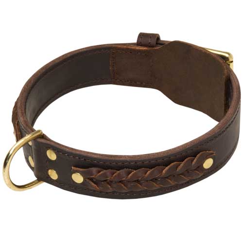 Braided dog collar leather brown