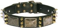 Royal Leather Dog Collar with massive plates and spikes Studs