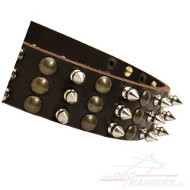 Leather Dog Collar with Studs + Spikes Wide Leather