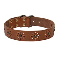 Blooming Strength" leather dog collar