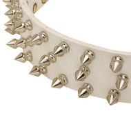 Leder Halsband Weiß mit Spikes-Nieten kaufen Leder Halsband Weiß mit Spikes-Nieten kaufen