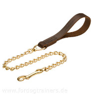 Dog chain leash with a leather handle