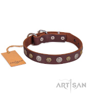 Halsband aus hochwertigem Leder, Braun ❁ ❁ mit goldigen runden Platten