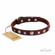 Exzellentes Hundehalsband Leder Braun mit Nieten Design ❁ ✪ für Hunde