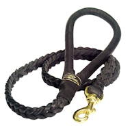 Braided Handcrafted Leather Dog Leash, round black