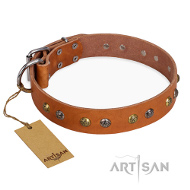 "Golden Silver Luxury" FDT Lederhalsband mit gravierten Nieten "Golden Silver Luxury" FDT Lederhalsband mit gravierten Nieten