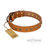 "Autumn Story"FDT Artisan schön genietetes Lederhalsband in tan "Autumn Story"FDT Artisan schön genietetes Lederhalsband in tan