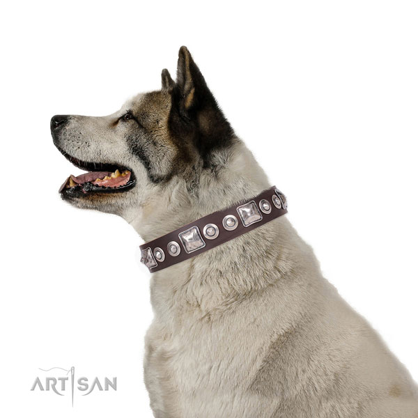 Nieten Halsband aus Leder für Akita Inu