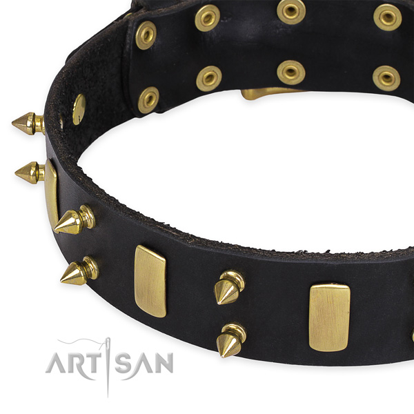 Lederhalsband mit Platten und Spikes