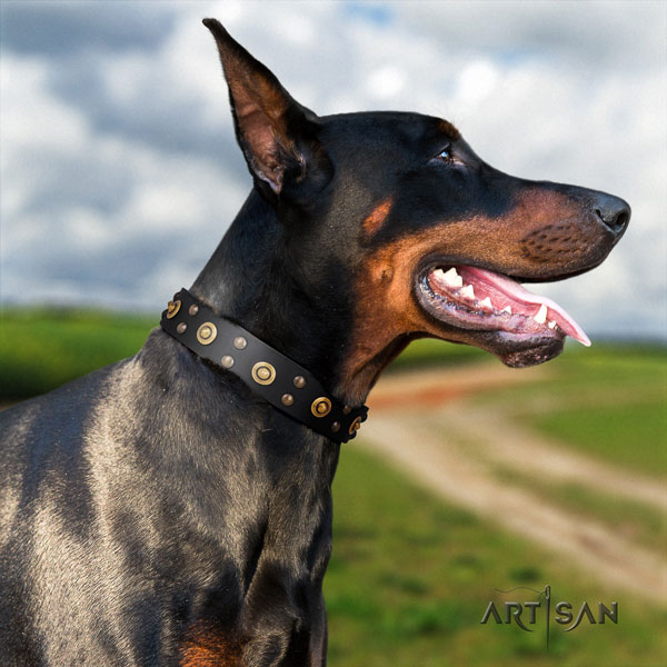 Dobermann Halsband aus Leder mit Nieten