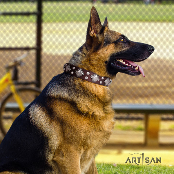 Schäferhund Halsband aus Leder in braun