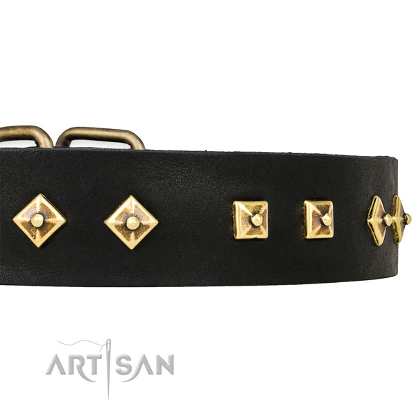 FDT Artisan schwarzes Lederhalsband genietet