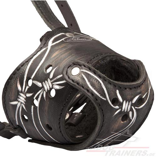 Leather dog muzzle with painting buy