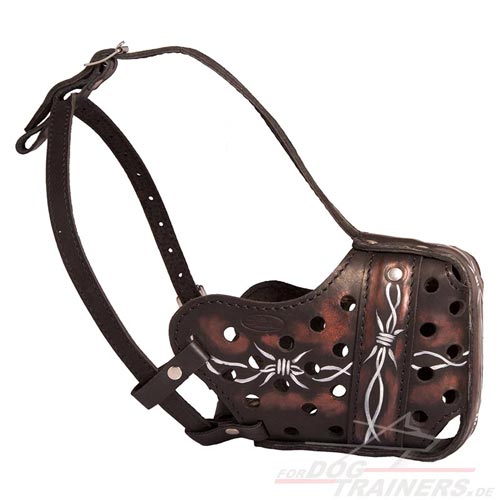 Leather dog muzzle with painting buy