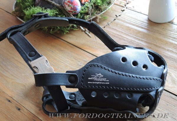 Leather Dog Muzzle with Steel Rail