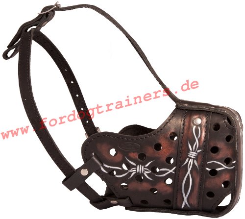 Leather dog muzzle with painting buy