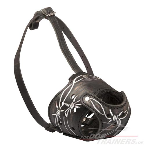 Dog muzzle of painted leather buy