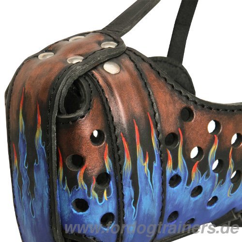 Leather dog muzzle with painting buy