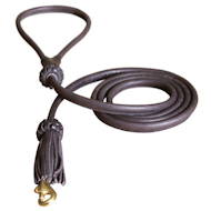 Dog leash of Leather Round, with Brass Snap Hook, Brown 10 mm