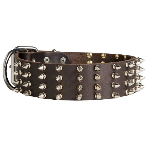 Bestseller Nieten Halsband mit 4-reihigen Spikes, extra breit 5 cm