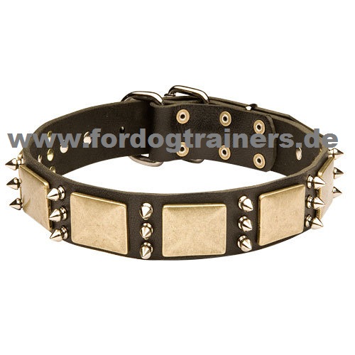 Nieten Halsband aus Leder mit massiven Schildern und Spikes