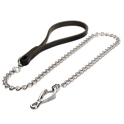 Chain Dog Leash with leather handle