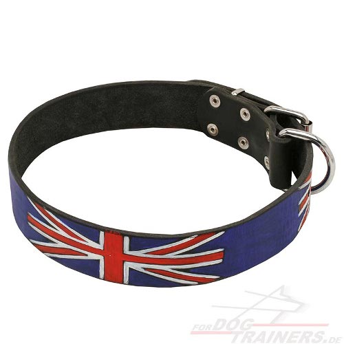Hand-Painted Dog Collar with British Flag Design - Click Image to Close