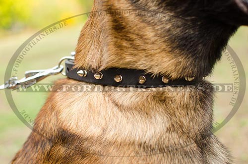 Designer Lederhalsband mit vernickelten Stahlspikes