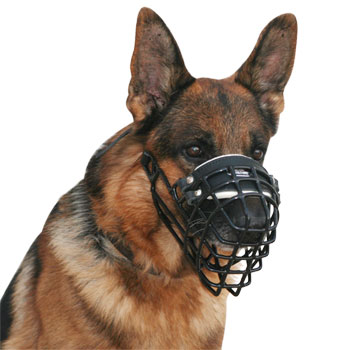 Wire dog muzzle for German Shepherd, covered by black ruber - Click Image to Close