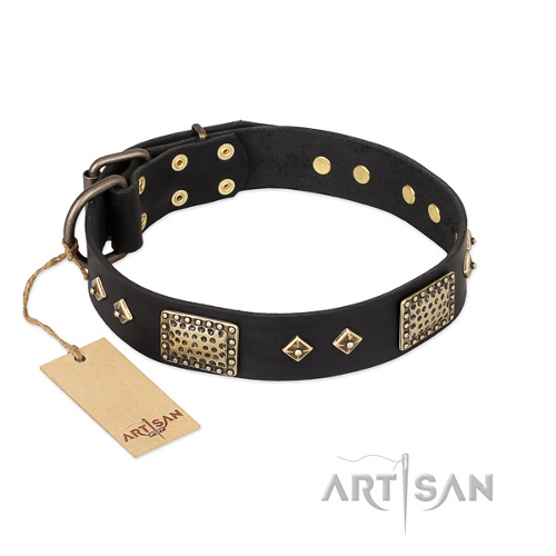 "Jewel Passion" FDT Artisan Nieten Halsband aus schwarzem Leder