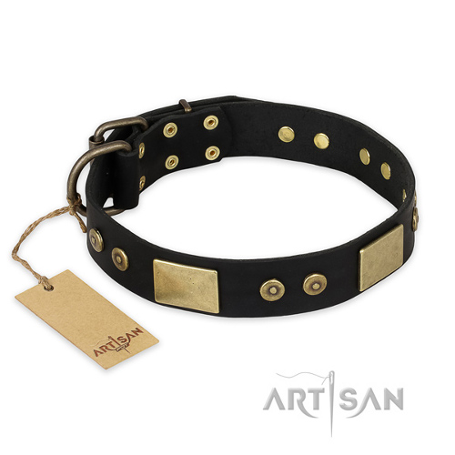 "Spanish night" FDT Artisan schwarzes Lederhalsband genietet - zum Schließen ins Bild klicken