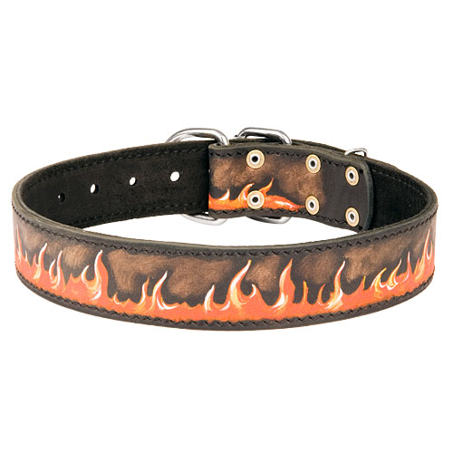 Hand painted dog collar with Flames Design - Click Image to Close