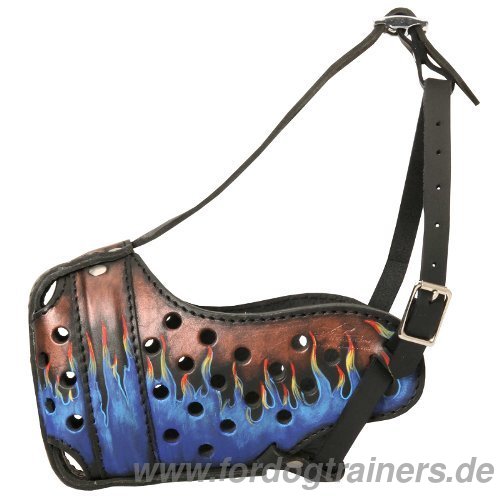 German Shepherd Hand painted leather dog muzzle Flame