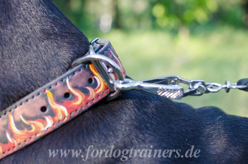 Einzigartig "Flamme" Bemaltes lederhalsband für Rottweiler
