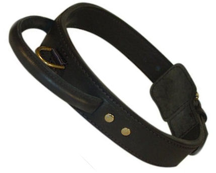 Amstaff Hetz-Halsband aus Leder mit Griff, Farbe Schwarz - zum Schließen ins Bild klicken