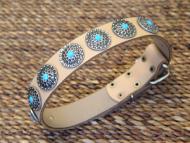 Leather dog collar with blue stones
